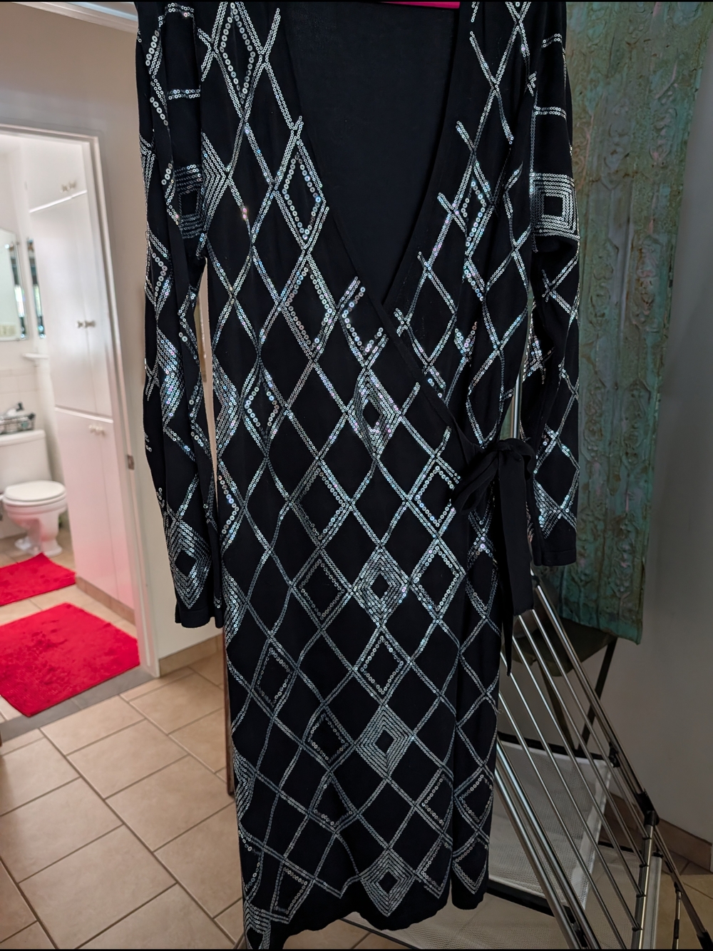 Black Wrap Dress with Silver Geometric Sequin Detail By Inc